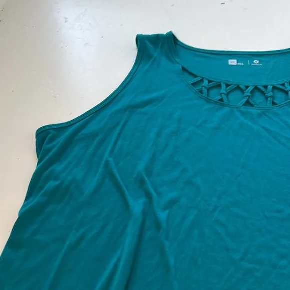 Xersion 2X Green Teal Sleeveless Braided Cut Out Tank Top - Picture 2 of 5